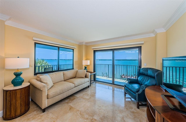 240 Sand Key Estates Dr Unit 222, Clearwater, FL 33767 - living room featuring crown molding