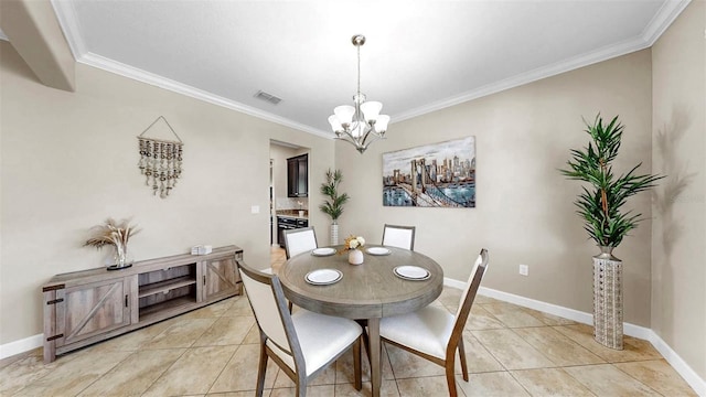 13903 Sage Thrasher Ln, Riverview, FL 33579 - dining space with ornamental molding, a chandelier, and light tile patterned floors