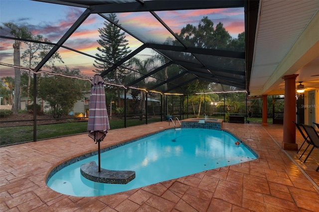 7507 Beasley Rd, Tampa, FL 33615 - view of pool featuring a patio, a lanai, and a pool with connected hot tub