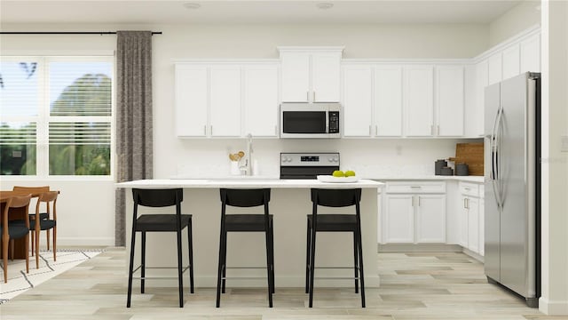12597 Lily Quartz Loop, Parrish, FL 34219 - kitchen featuring stainless steel refrigerator with ice dispenser, electric stove, light wood finished floors, and white cabinets