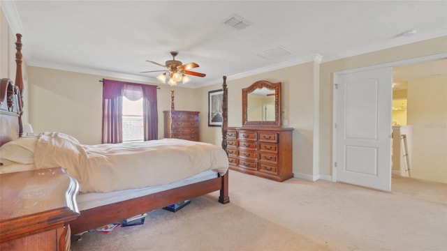 3862 Tristram Loop, Land O Lakes, FL 34638 - bedroom featuring crown molding, light colored carpet, and a ceiling fan