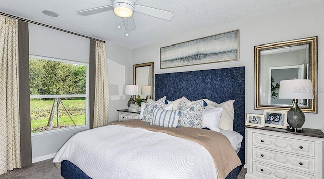 12469 Gust Ct, Hudson, FL 34669 - bedroom with carpet floors, multiple windows, ceiling fan, and baseboards