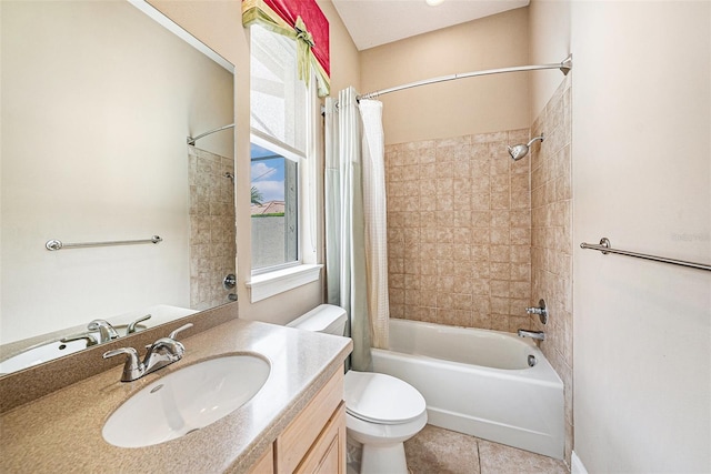 10645 Ruffino Ct, Trinity, FL 34655 - bathroom with shower / bath combination with curtain, toilet, vanity, and tile patterned floors