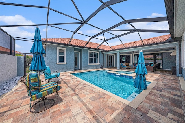 10645 Ruffino Ct, Trinity, FL 34655 - view of pool with ceiling fan, a patio, a pool with connected hot tub, and a lanai