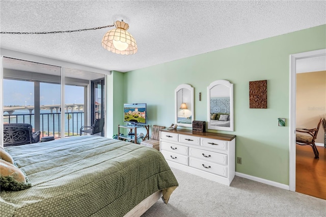6265 Sun Blvd Unit 605, Saint Petersburg, FL 33715 - bedroom featuring access to outside, a textured ceiling, carpet floors, and baseboards
