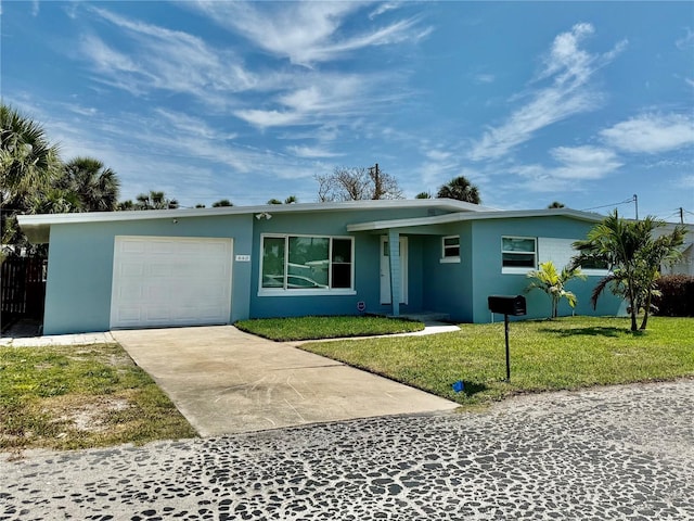 440 89th Ave, St Pete Beach, FL 33706 - ranch-style house with stucco siding, an attached garage, a front yard, and driveway