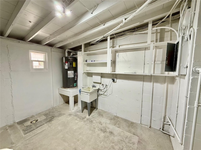 440 89th Ave, St Pete Beach, FL 33706 - basement with electric water heater and a sink