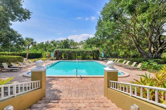 2690 Coral Landings Blvd Unit 217, Palm Harbor, FL 34684 - community pool with a patio and view of wooded area