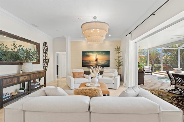 703 Monte Cristo Blvd, Tierra Verde, FL 33715 - living area featuring crown molding, a chandelier, and recessed lighting