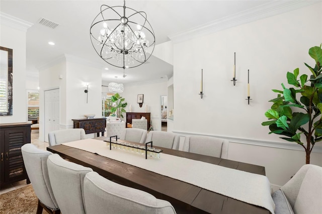 703 Monte Cristo Blvd, Tierra Verde, FL 33715 - dining space featuring a chandelier, ornamental molding, and recessed lighting