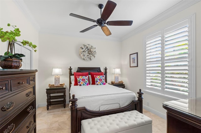 703 Monte Cristo Blvd, Tierra Verde, FL 33715 - bedroom with crown molding, baseboards, and a ceiling fan