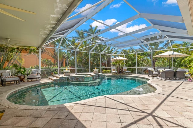 703 Monte Cristo Blvd, Tierra Verde, FL 33715 - view of pool with a patio, a pool with connected hot tub, a lanai, and ceiling fan