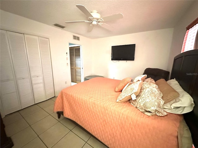 13100 Serpentine Dr, Hudson, FL 34667 - tiled bedroom featuring a closet and ceiling fan