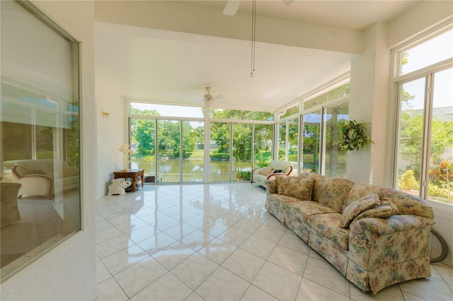 3010 Grand View Ave, Clearwater, FL 33759 - sunroom / solarium with ceiling fan and a water view
