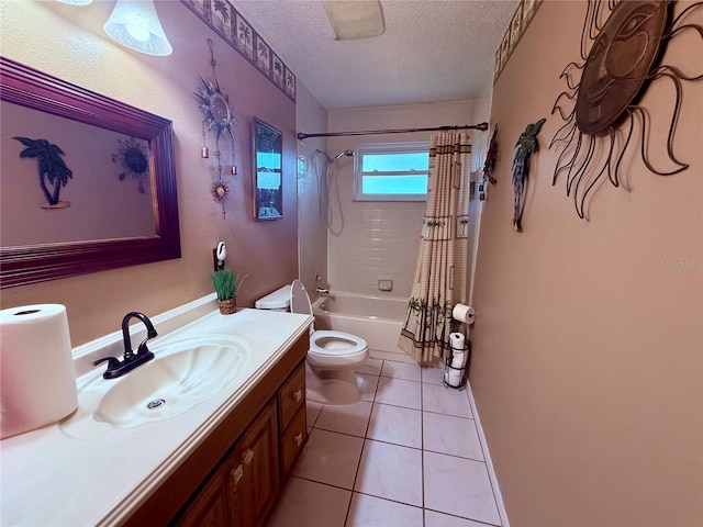 3338 Fernleaf Dr, Hernando Beach, FL 34607 - full bath featuring a textured ceiling, toilet, shower / bath combo with shower curtain, vanity, and tile patterned flooring