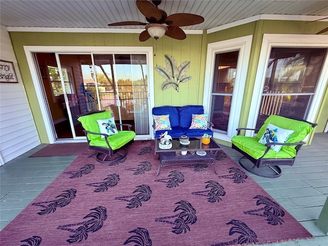 3338 Fernleaf Dr, Hernando Beach, FL 34607 - view of patio featuring a ceiling fan and a wooden deck
