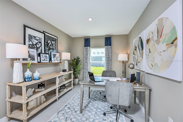 12435 Gust Ct, Hudson, FL 34669 - office area with tile patterned floors, baseboards, and recessed lighting
