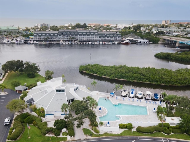 14840 Shipwatch Trce Unit 1924, Largo, FL 33774 - drone / aerial view of a large body of water, a notable bridge, and a pool