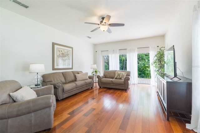 20403 Sultana Ct, Tampa, FL 33647 - living room with a ceiling fan and wood-type flooring