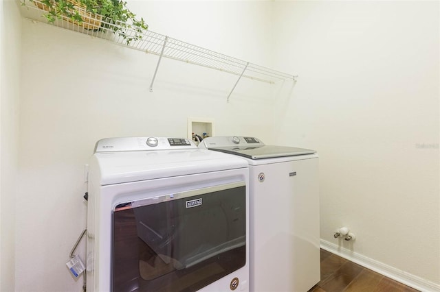 20403 Sultana Ct, Tampa, FL 33647 - washroom with independent washer and dryer, dark wood-type flooring, and baseboards