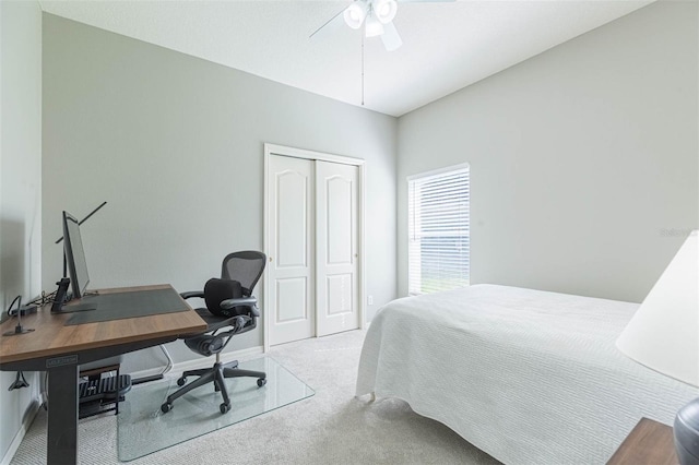 20403 Sultana Ct, Tampa, FL 33647 - bedroom with carpet, a closet, an office area, a ceiling fan, and baseboards