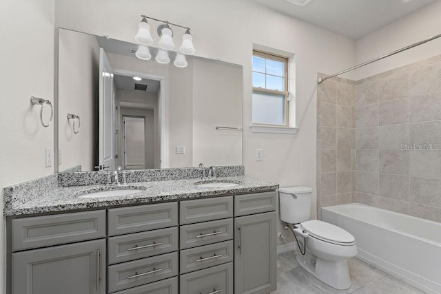 2280 Long Spur, Odessa, FL 33556 - bathroom with toilet, double vanity, shower / bathtub combination, baseboards, and tile patterned flooring