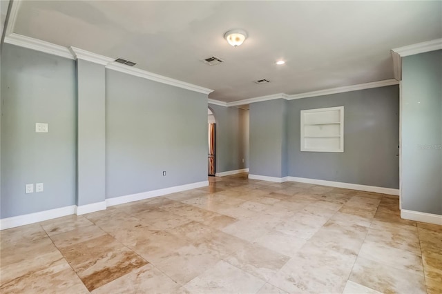 1242 Bermuda St, Clearwater, FL 33755 - spare room featuring built in features, crown molding, arched walkways, baseboards, and recessed lighting