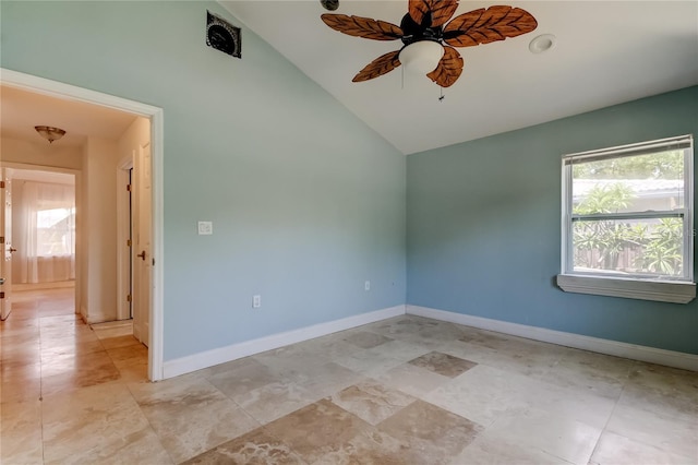 1242 Bermuda St, Clearwater, FL 33755 - unfurnished room featuring ceiling fan, vaulted ceiling, healthy amount of natural light, and baseboards