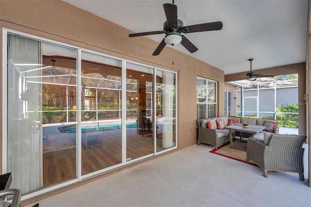 5704 Eaglemount Cir, Lithia, FL 33547 - sunroom / solarium with ceiling fan and an outdoor hangout area