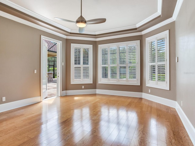 10504 Echo Lake Dr, Odessa, FL 33556 - spare room with plenty of natural light, crown molding, a ceiling fan, and light wood-style floors