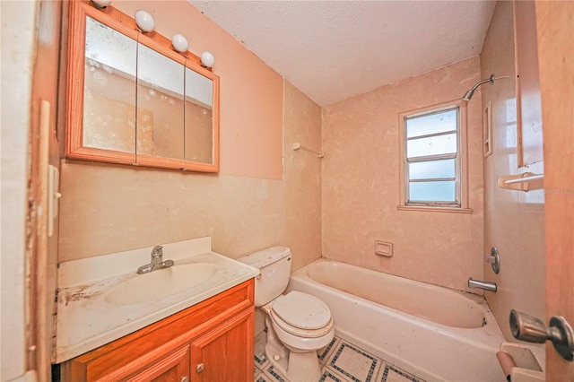 7033 Wentworth Way, New Port Richey, FL 34655 - bathroom featuring toilet, vanity, bathing tub / shower combination, a textured ceiling, and tile patterned flooring