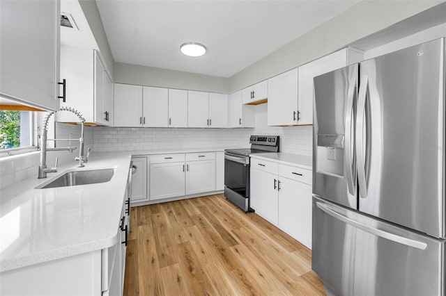 1412 Coburn Dr, Tarpon Springs, FL 34689 - kitchen featuring appliances with stainless steel finishes, a sink, white cabinetry, and light wood-style floors