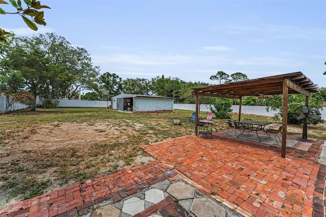 1412 Coburn Dr, Tarpon Springs, FL 34689 - fenced backyard featuring a patio, a pergola, and an outdoor structure