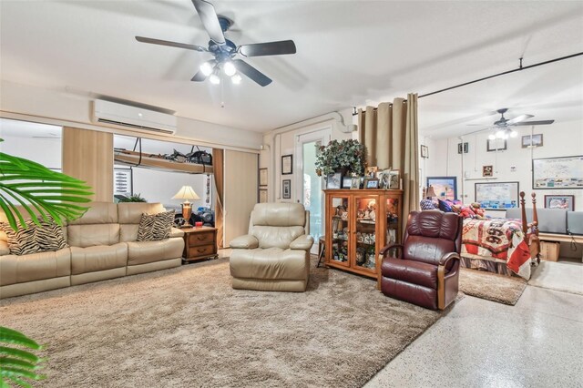 17 Franklin Ct S Unit C, Saint Petersburg, FL 33711 - living room with a wall mounted air conditioner, a ceiling fan, and speckled floor