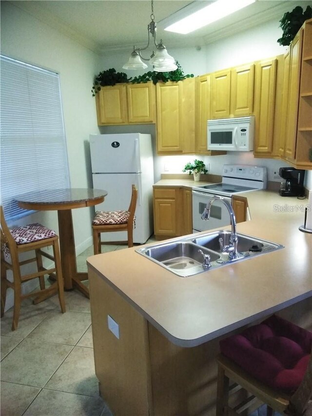 6714 Dali Ave Unit 102, Land O Lakes, FL 34637 - kitchen with white appliances, ornamental molding, open shelves, a sink, and light countertops