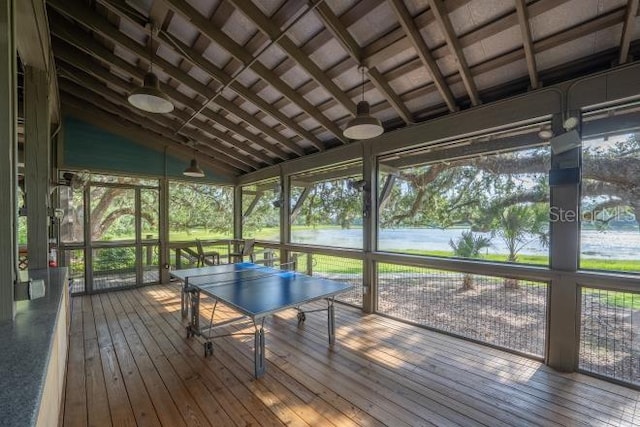 14223 Lambert Bridge Ln, Lithia, FL 33547 - sunroom featuring a water view and vaulted ceiling