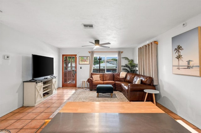 1045 28th Ave S, Saint Petersburg, FL 33705 - living area with ceiling fan, baseboards, and light tile patterned floors