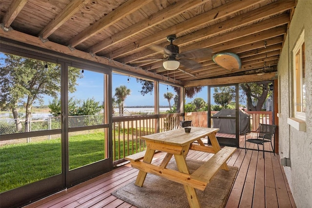 1045 28th Ave S, Saint Petersburg, FL 33705 - sunroom with ceiling fan and a water view