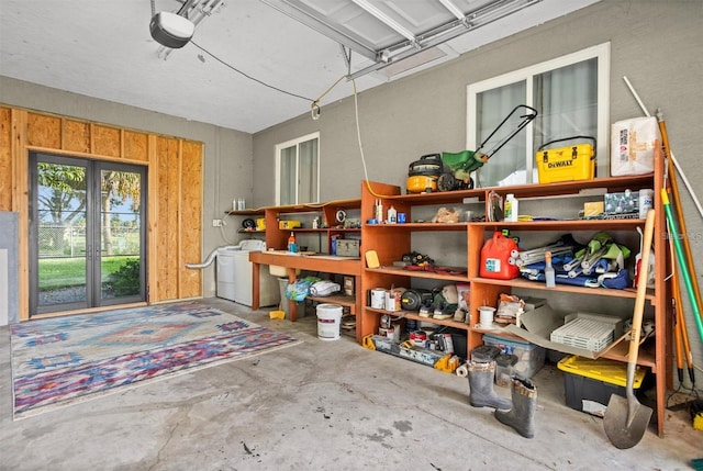 1045 28th Ave S, Saint Petersburg, FL 33705 - garage featuring washer / clothes dryer, french doors, and a garage door opener