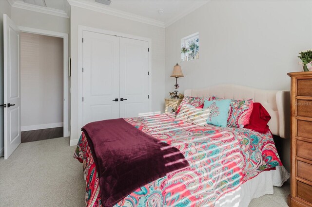 216 High St, Tarpon Springs, FL 34689 - bedroom with a closet, carpet floors, ornamental molding, and baseboards