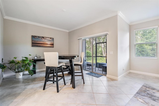 1396 White Fox Run, Lutz, FL 33549 - dining area featuring ornamental molding, baseboards, and light tile patterned flooring