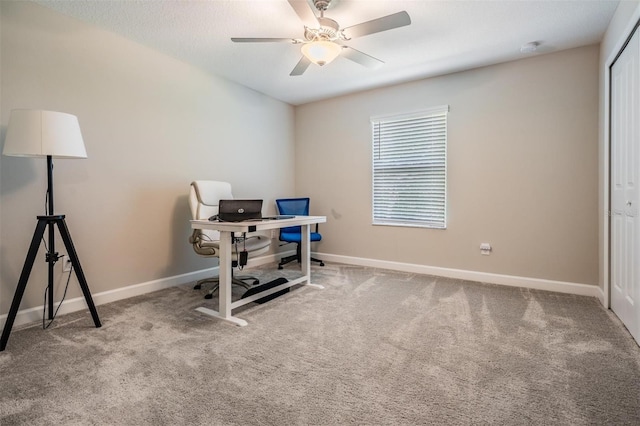 1396 White Fox Run, Lutz, FL 33549 - office with baseboards, carpet floors, and ceiling fan