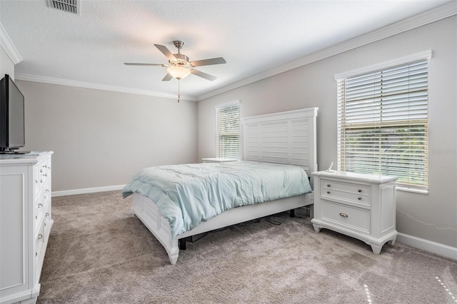 1396 White Fox Run, Lutz, FL 33549 - bedroom featuring light colored carpet, crown molding, baseboards, and ceiling fan