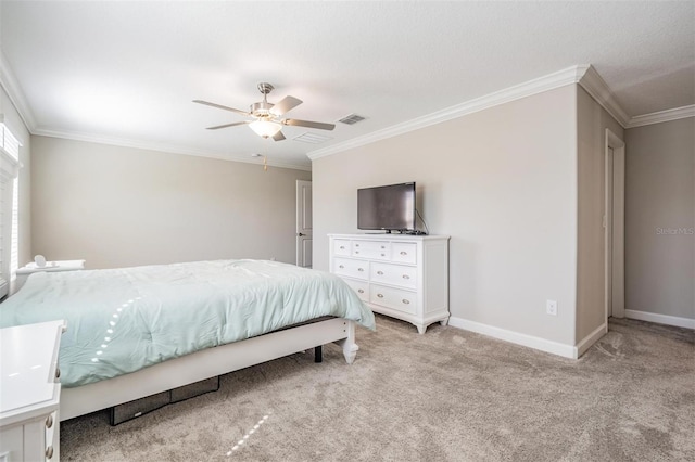 1396 White Fox Run, Lutz, FL 33549 - carpeted bedroom with ornamental molding, baseboards, and a ceiling fan