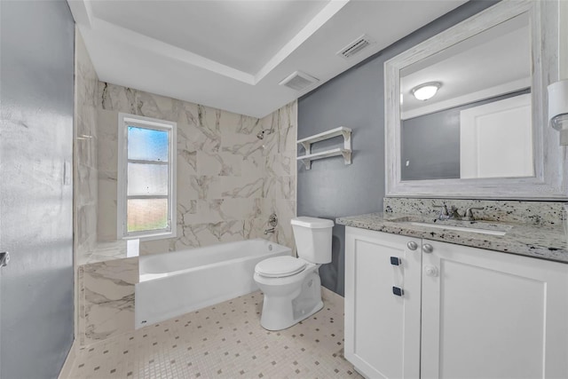 12401 Yorktown Ln, Bayonet Point, FL 34667 - full bathroom with toilet, vanity, and tub / shower combination