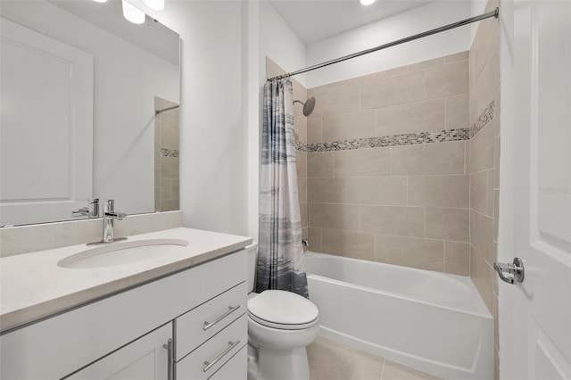 9271 Rally Spring Loop, Wesley Chapel, FL 33545 - full bathroom with vanity, shower / bathtub combination with curtain, toilet, and tile patterned flooring