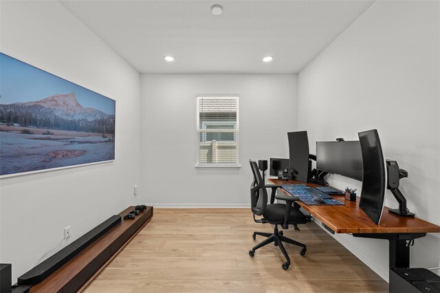 9271 Rally Spring Loop, Wesley Chapel, FL 33545 - home office featuring light wood-style flooring, baseboards, and recessed lighting