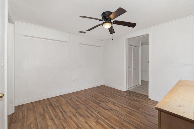 130 E Pendleton Ave, Eustis, FL 32726 - spare room featuring wood finished floors, ceiling fan, baseboards, and ornamental molding