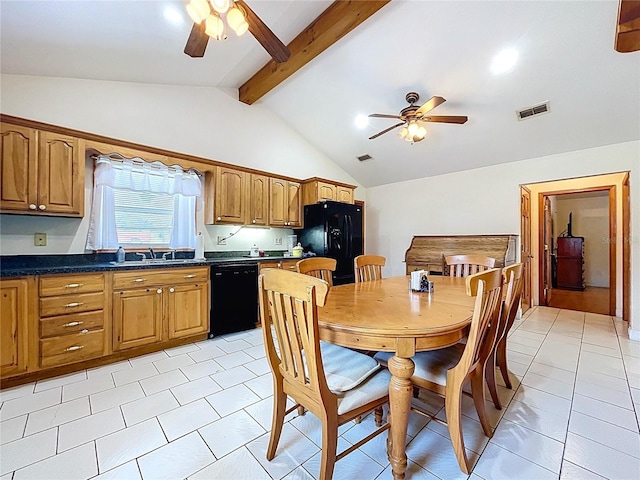 13341 Hexam Rd, Weeki Wachee, FL 34613 - dining area featuring a ceiling fan and light tile patterned flooring