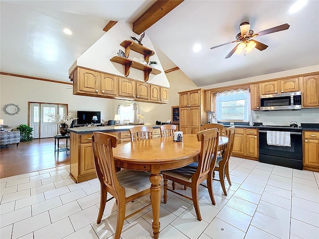 13341 Hexam Rd, Weeki Wachee, FL 34613 - dining room featuring a ceiling fan, recessed lighting, and light tile patterned flooring